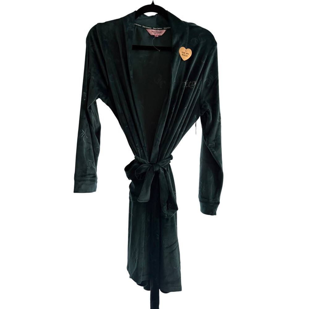NWT Juicy Couture Green Velvet Robe Sz S/M Rhinestone Logo Y2K Lounge Sleepwear